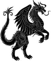 AI generated Silhouette Xiezhi or haetae the Mythical Creature ancient beast black color only vector