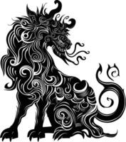 AI generated Silhouette Xiezhi or haetae the Mythical Creature ancient beast black color only vector