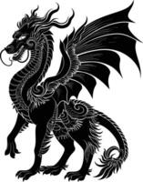 AI generated Silhouette Xiezhi or haetae the Mythical Creature ancient beast black color only vector