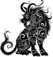 AI generated Silhouette Xiezhi or haetae the Mythical Creature ancient beast black color only vector