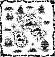 AI generated Silhouette Treasure Map black color only vector