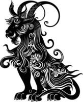 AI generated Silhouette Xiezhi or haetae the Mythical Creature ancient beast black color only vector