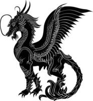 AI generated Silhouette Xiezhi or haetae the Mythical Creature ancient beast black color only vector