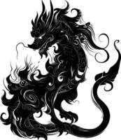 AI generated Silhouette Xiezhi or haetae the Mythical Creature ancient beast black color only vector