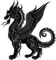 AI generated Silhouette Xiezhi or haetae the Mythical Creature ancient beast black color only vector