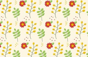 Seamless Wild Spring Pattern for Fabric, Textile, Wallpaper, and Design Projects. Yellow and Red Spring flowers on Yellow Background vector