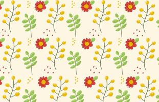 Seamless Wild Spring Pattern for Fabric, Textile, Wallpaper, and Design Projects. Yellow and Red Spring flowers on Yellow Background vector