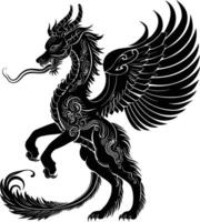 AI generated Silhouette Xiezhi or haetae the Mythical Creature ancient beast black color only vector