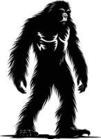 AI generated Silhouette Yeti the Mythical Creature ancient beast black color only vector