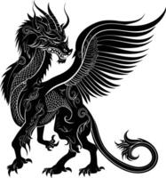 AI generated Silhouette Xiezhi or haetae the Mythical Creature ancient beast black color only vector