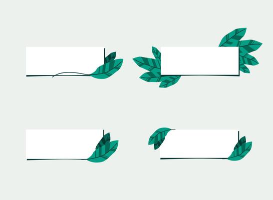 Square frames decorated with tropical green leaves flat vector illustration isolated on white background. Natural border for invitation card.