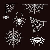 White spider web and scary spider for flat vecter illustration. Spider design object for decrating. Spooky isolated spider for Halloween's decor. vector