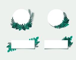 cuadrado y circulo marco decorado con tropical verde hojas plano vector ilustración aislado en blanco antecedentes. natural frontera para invitación tarjeta.