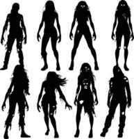 AI generated Silhouette zombie women black color only full body vector