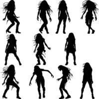 AI generated Silhouette zombie women black color only full body vector