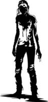 AI generated Silhouette zombie women black color only full body vector