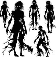 AI generated Silhouette zombie women black color only full body vector