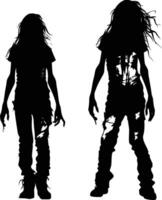 AI generated Silhouette zombie women black color only full body vector