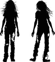 AI generated Silhouette zombie women black color only full body vector