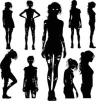 AI generated Silhouette zombie women black color only full body vector