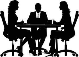 AI generated Silhouette office employees discussing at work desk black color only vector