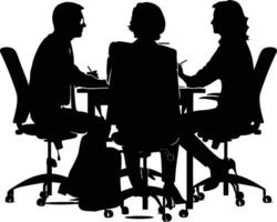 AI generated Silhouette office employees discussing at work desk black color only vector