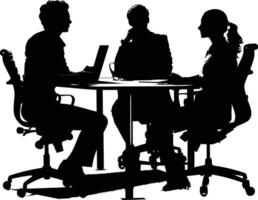 AI generated Silhouette office employees discussing at work desk black color only vector