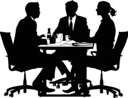 AI generated Silhouette office employees discussing at work desk black color only vector