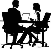 AI generated Silhouette office employees discussing at work desk black color only vector