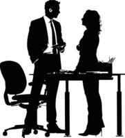 AI generated Silhouette office employees discussing at work desk black color only vector