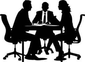 AI generated Silhouette office employees discussing at work desk black color only vector