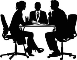 AI generated Silhouette office employees discussing at work desk black color only vector