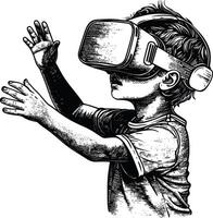 AI generated Child playing virtual reality headset black color only vector