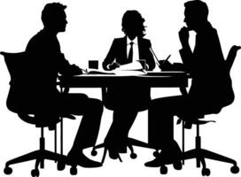 AI generated Silhouette office employees discussing at work desk black color only vector