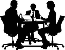 AI generated Silhouette office employees discussing at work desk black color only vector