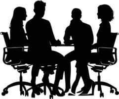 AI generated Silhouette office employees discussing at work desk black color only vector