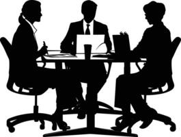 AI generated Silhouette office employees discussing at work desk black color only vector