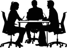 AI generated Silhouette office employees discussing at work desk black color only vector