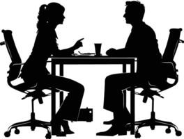 AI generated Silhouette office employees discussing at work desk black color only vector