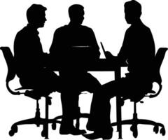 AI generated Silhouette office employees discussing at work desk black color only vector