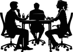 AI generated Silhouette office employees discussing at work desk black color only vector