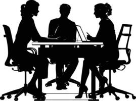 AI generated Silhouette office employees discussing at work desk black color only vector