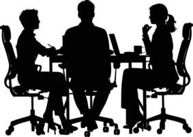 AI generated Silhouette office employees discussing at work desk black color only vector