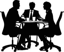 AI generated Silhouette office employees discussing at work desk black color only vector