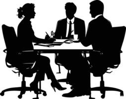 AI generated Silhouette office employees discussing at work desk black color only vector