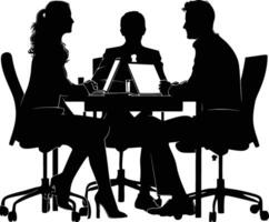 AI generated Silhouette office employees discussing at work desk black color only vector