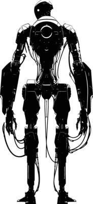 AI generated Silhouette robot character black color only full body