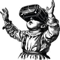 AI generated Child playing virtual reality headset black color only vector