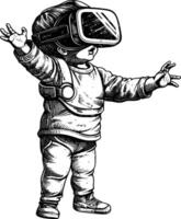 AI generated Child playing virtual reality headset black color only vector