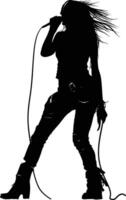 AI generated Silhouette lady rocker in perform black color only full body vector